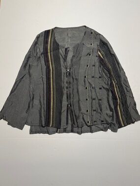 BABETTE Women's Gray Velvet Striped Dual Zipper Jacket Oversized Boxy SM